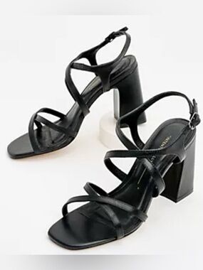 INTENTIONALLY BLANK Black Strappy Block Heel Sandals